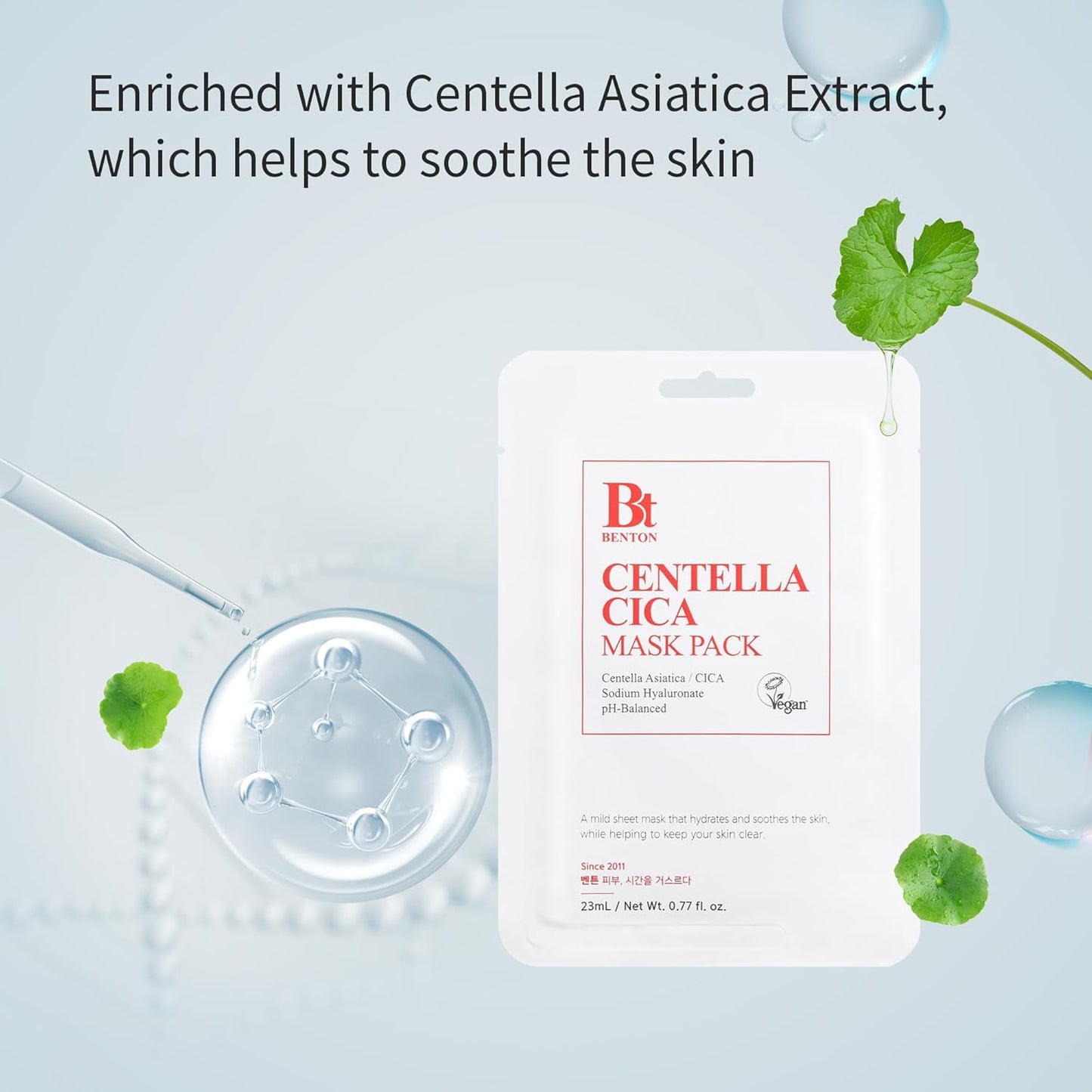BENTON Centella Mask Pack - Hydrating Korean Face Mask with Centella & Hyaluronic Acid | 10 Sheets for Dry, Sensitive Skin