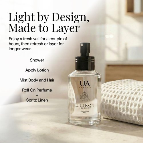 Lilikoi Coconut Body and Hair Mist from Hawaii, Hair Perfume for a Light, Hydrating Refresh, Body Mist for Women and Men, Alcohol-Free, With Moisturizing Hyaluronic Acid & Glycerin, 3.4 oz