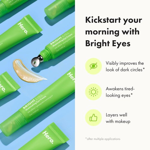 HERO COSMETICS Bright Eyes Illuminating Eye Cream - Reduces Dark Circles with Cooling Stainless Steel Tip (0.5 fl oz)