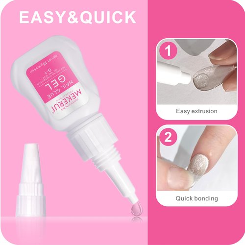 MEKERUI Super Strong Nail Glue Gel 15g – Air-Dries in 7 Seconds, No UV Lamp Needed, Waterproof & Long-Lasting for Press-On Nails
