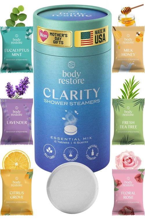 Body Restore Shower Steamers Aromatherapy 6 Pack – Mothers Day Gifts for Mom, Birthday Gifts for Women, Relaxation Stress Relief Self Care – Clarity