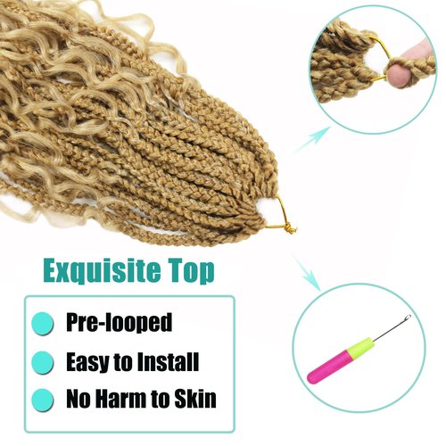 9 Pack Boho Box Braids Crochet Hair - 18 Inch Pre-looped Goddess Box Braids Crochet Hair Bohemian Crochet Boho Crochet Braids With Curly Ends Synthetic Crochet Hair For Women（18 Inch,27/613)