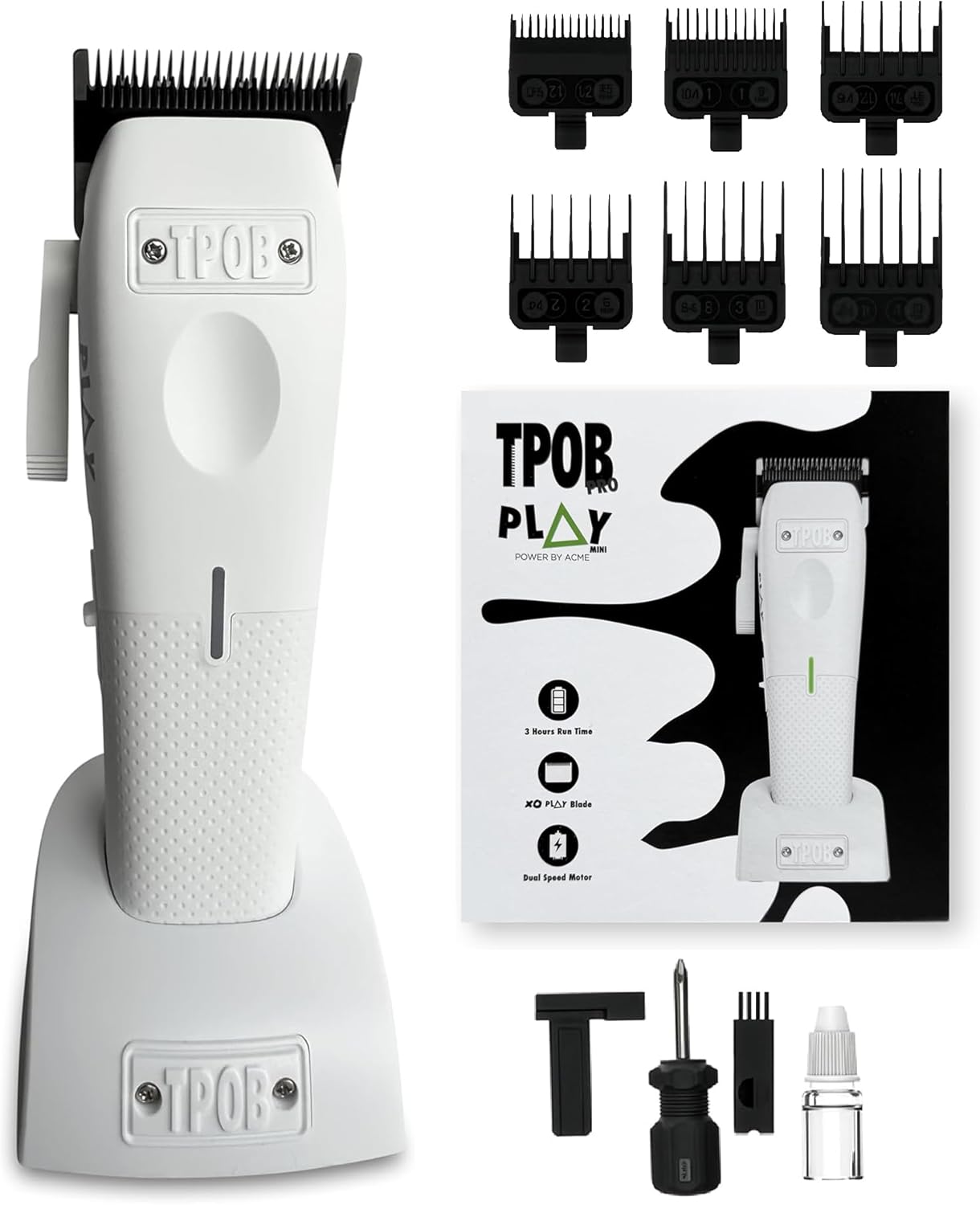 TPOB Mini Play Professional Hair Clippers - Compact Design for Precision Trimming | White