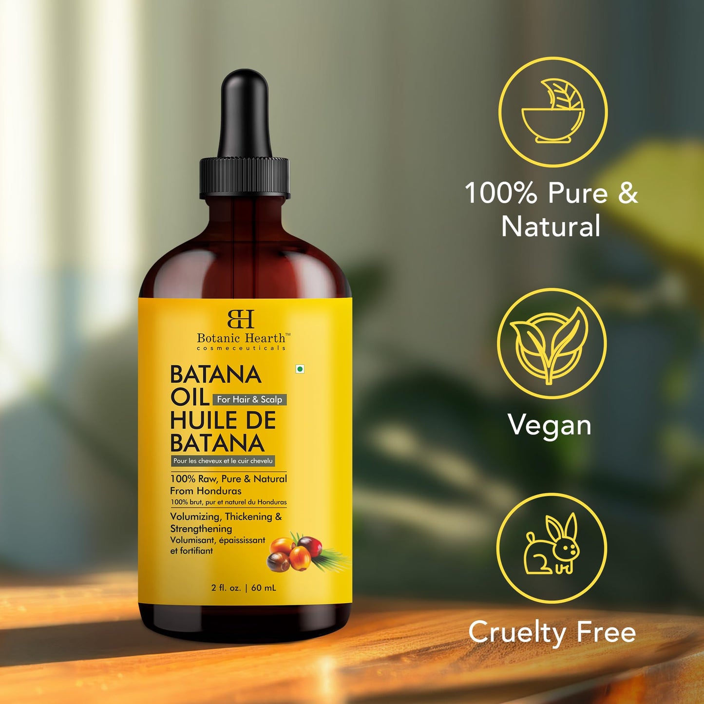 Botanic Hearth Raw Batana Oil for Hair Growth (2 fl oz) | 100% Pure & Unrefined Oil from Honduras | Promotes Thicker, Stronger Hair