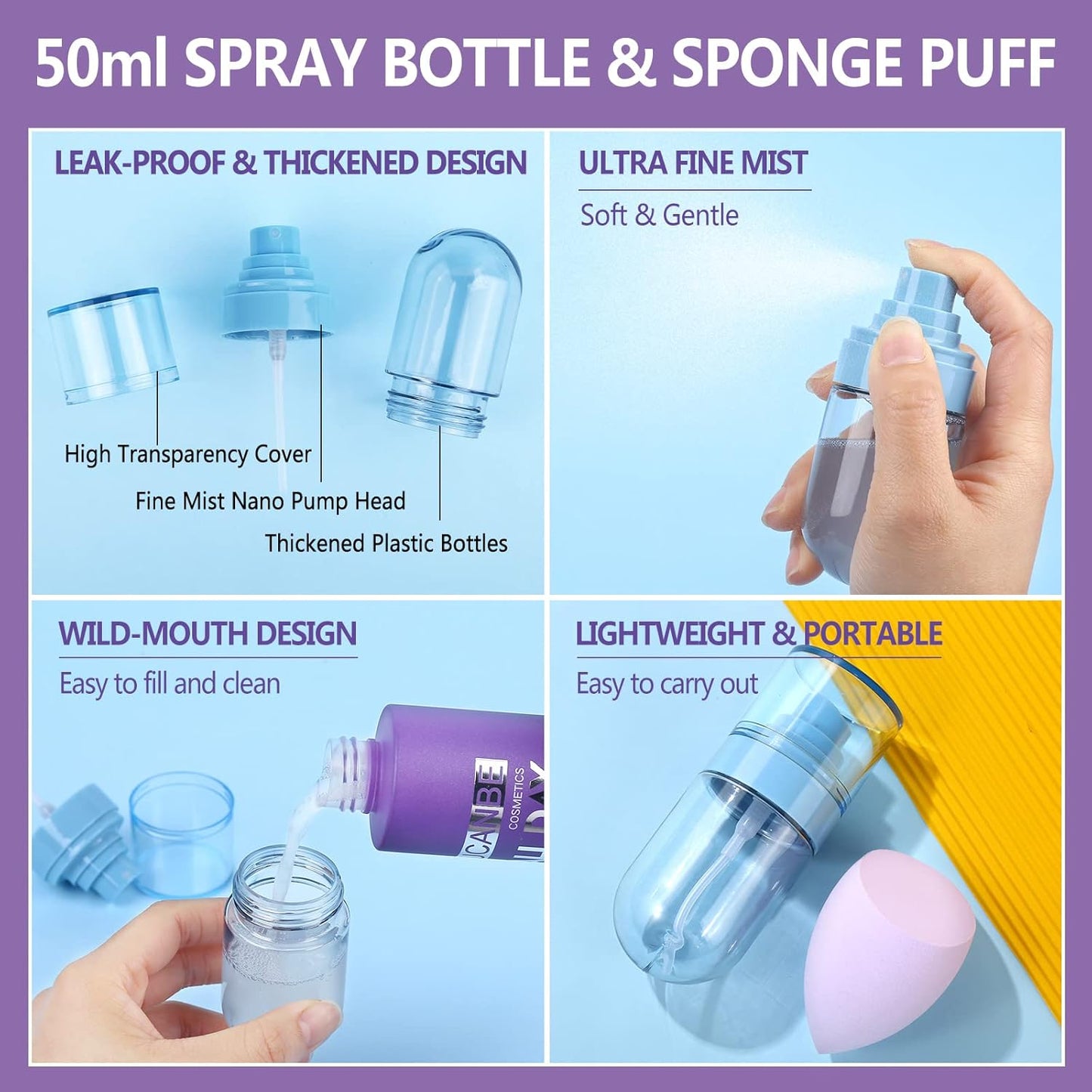 UCANBEMAKEUP Long Lasting Makeup Setting Spray Kit - Hydrating Matte Finish Mist & Travel Size 6.76 Fl Oz