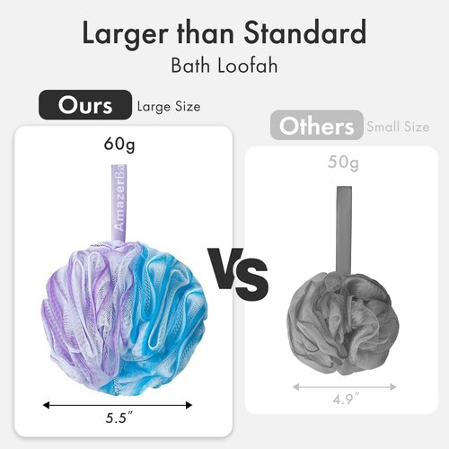 AmazerBath Charcoal Loofah Sponge, Shower Loofah 60g/PCS - Body Scrubber Loofa Set of 4 - Green, Purple & Blue, Bath Sponge for Men and Women