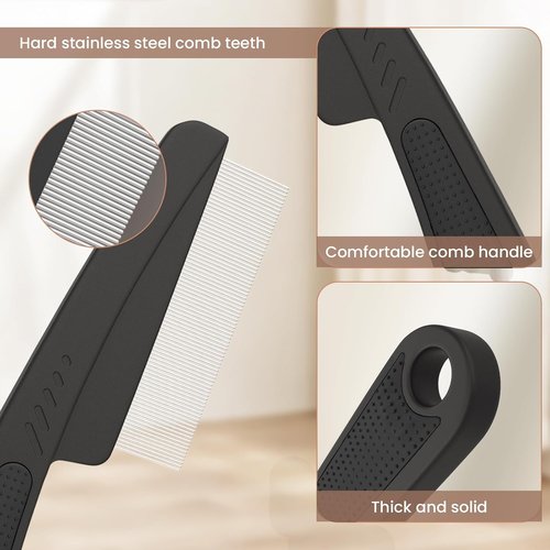 Dandruff Comb - Fine Tooth Scalp Detox Tool for Lice Removal | Stainless Steel Hair Brush (Black & Orange)