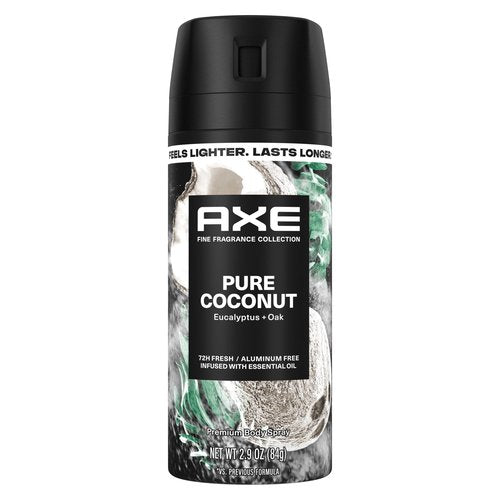 AXE Fine Fragrance Collection Body Spray Pure Coconut 72 Hour Freshness Aluminum Free 2.9 oz