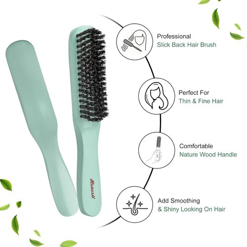 Regine Switzerland Hair Brush - Professional Boar Bristle Edge Control for Smoothing Frizz | Green Wooden Handle