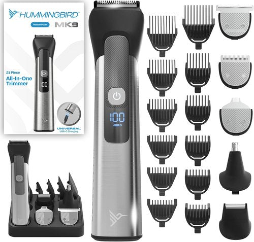 HUMMINGBIRD MK9 MasterGroom Trimmer - 21-Piece Men's Grooming Kit | Waterproof, Stainless Steel, USB-C Rechargeable, LED Display