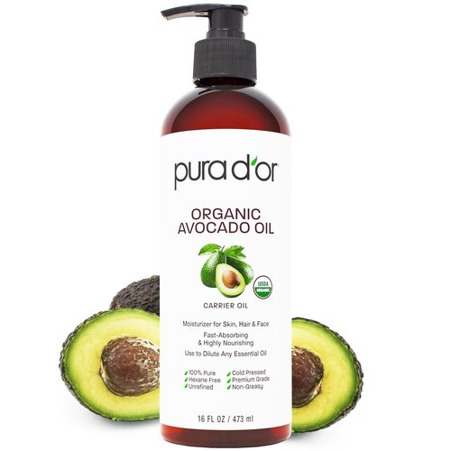 PURA D'OR Organic Avocado Oil - 100% Pure Cold Pressed Moisturizer for Face, Skin & Hair - 16 Oz