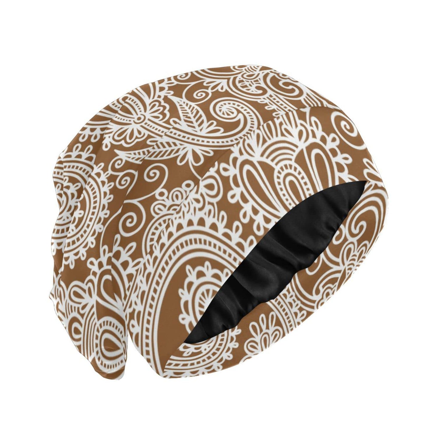 ElliTarr Satin Bonnet Lined Sleep Cap Hair Wrap Cover Slouchy Beanie for Curly Hair Protection for Gifts for Men Women Khaki Paisley