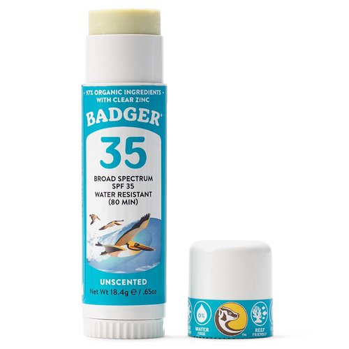 Badger Mineral Sunscreen Face Stick SPF 35 - 97% Organic Zinc Oxide, Unscented, Travel Size 0.65 oz