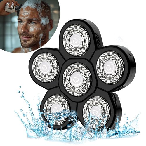 Electric Shaver Replacement Heads 6D - 6 Blades Head Shaver Replacement Universal Stainless Steel Rotary Blade Refills for Bald Head Razor for Men (6 Heads Black)