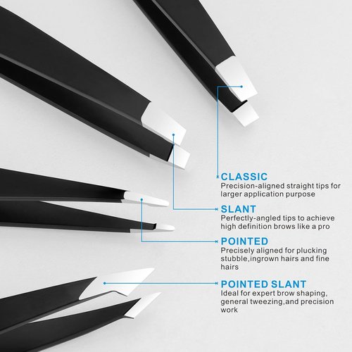 Pefei Tweezers Set - Professional Stainless Steel Eyebrow Tweezers for Precision Hair Removal - Black