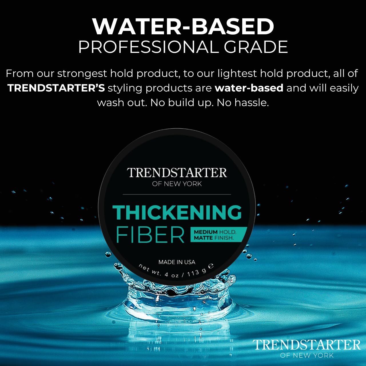 TRENDSTARTER Thickening Fiber Clay Pomade - Medium Hold, Matte Finish, 4oz - Premium Water-Based Styling Product