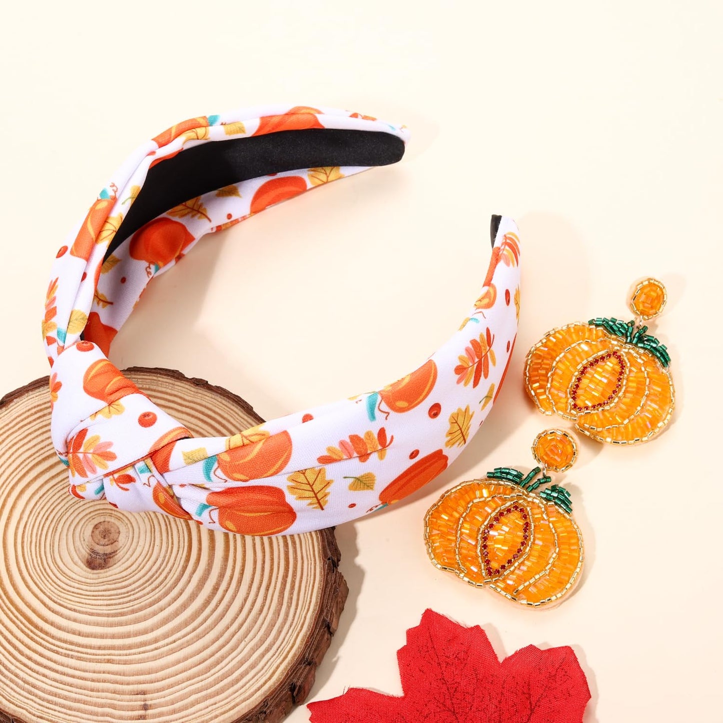 YAHPERN Thanksgiving Headband for Women Pumpkin Maple Leaf Headband Festive Jeweled Knotted Hairband Thanksgiving Hair Accessories Holiday Party Jewelry Gifts (Thanksgiving Pumpkin)