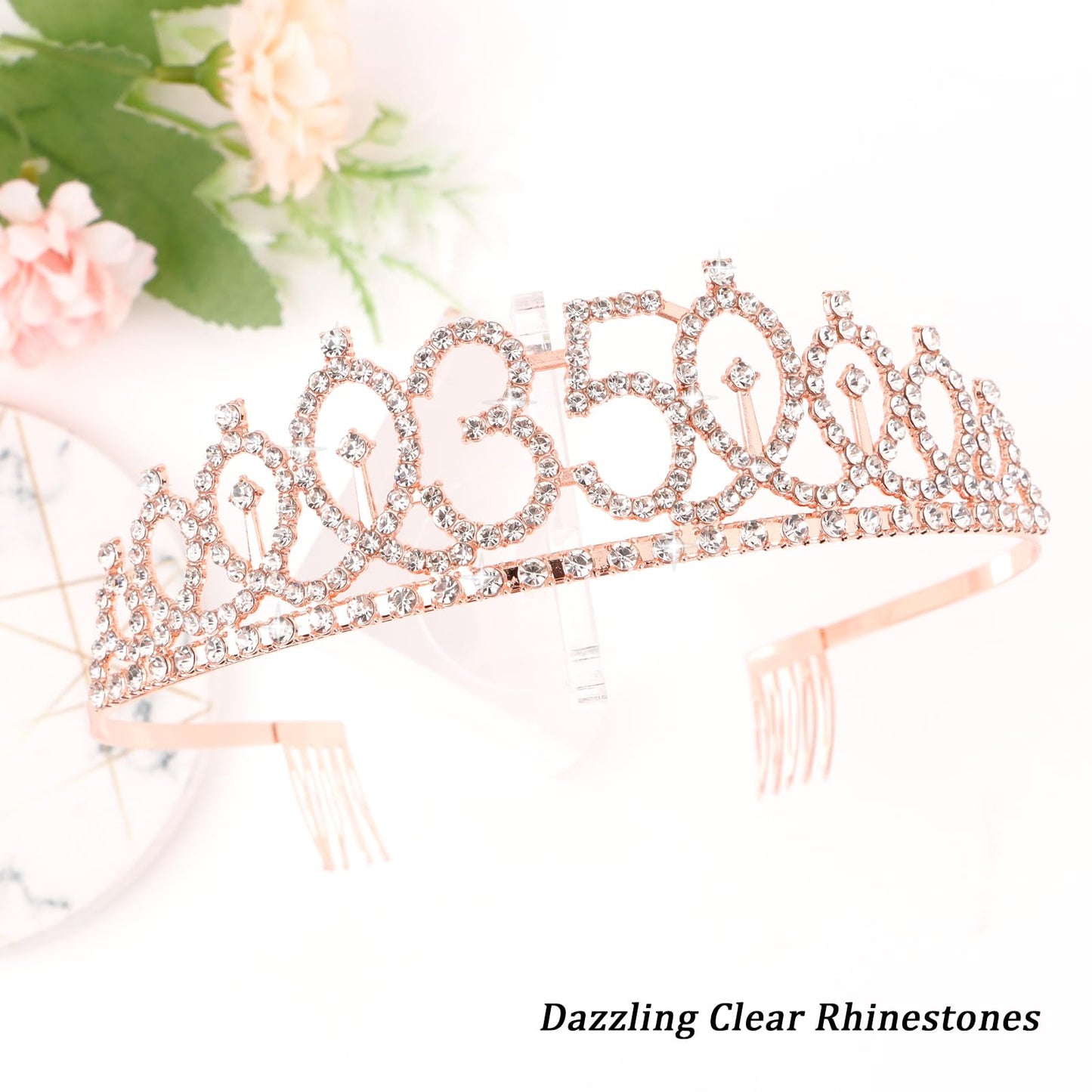 CIEHER 35th Birthday Crown + 35th Birthday Sash + Pearl Pin Set, 35 & Fabulous Birthday Sash, 35 Birthday Tiara, 35th Birthday Decorations for Women, 35th Birthday Gifts