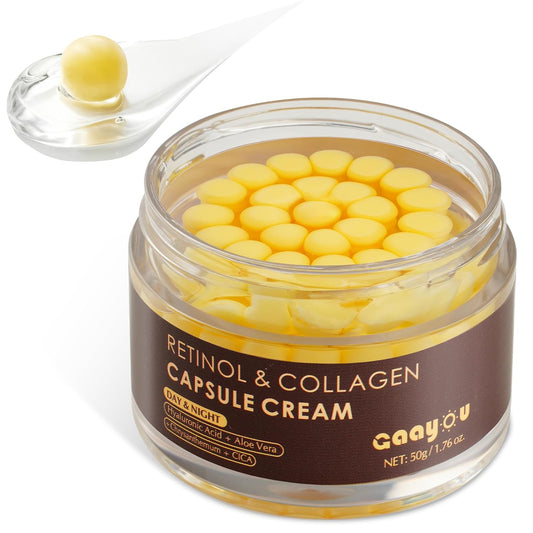 Skiennix Deep Retinol Collagen Capsule Cream - Anti-Aging Face Moisturizer with Hyaluronic Acid | Golden Capsules for All Skin Types