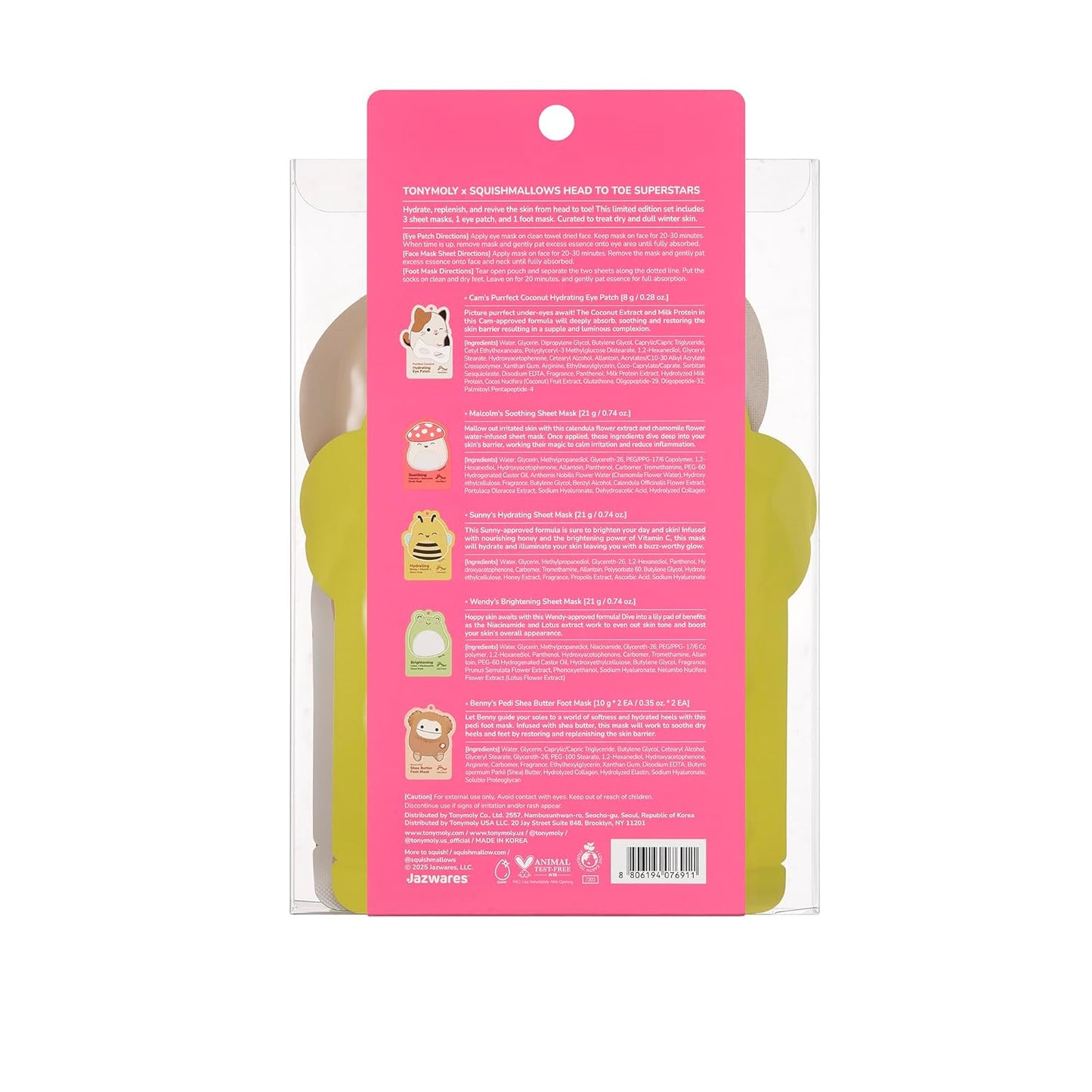 TONYMOLY x Squishmallows Head to Toe Mask Set - 5-Piece Hydrating & Soothing Holiday Gift Set | Face, Hand & Foot Masks