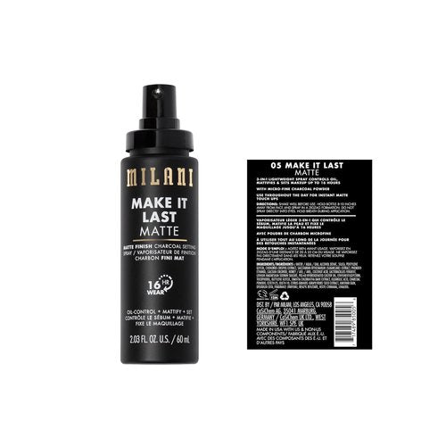 Milani Setting Spray & Primer - Make It Last Matte, Oil-Absorbing Charcoal Formula | 2 Pack for Oily Skin