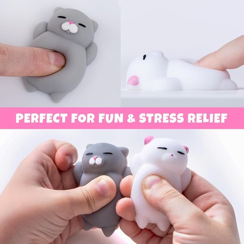 Nutty Toys Squishy Cat Set - 2" Soft Silicone Kawaii Kitties | Unique Stress Relief Toy for Kids & Adults
