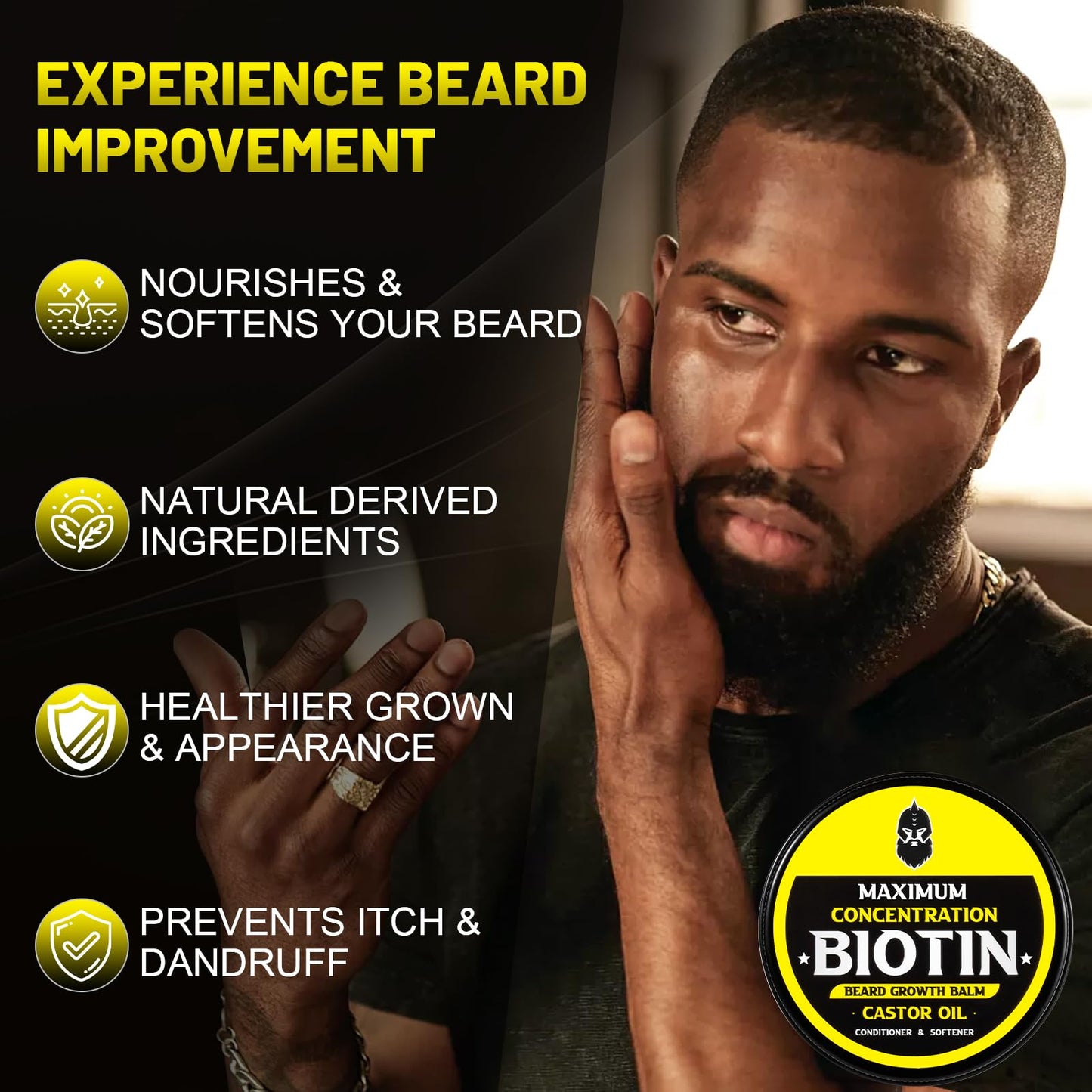 First Melody Beard Balm, Maximum Concentration BIOTIN, with Castor Oil and Argan & Jojoba Oils, Promotes Beard Growth, Styles, Strengthens & Softens Beards & Mustaches, 2 Ounce，Sandalwood