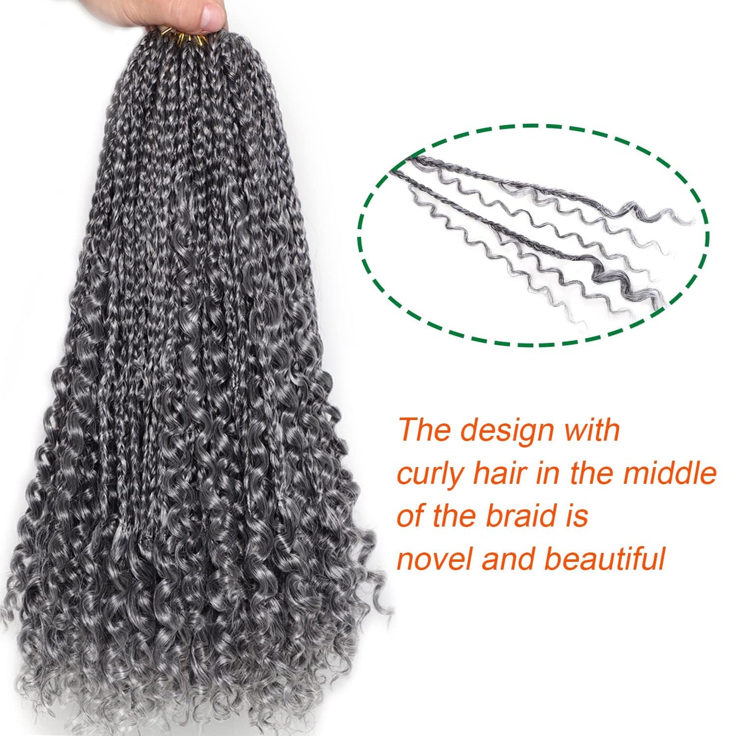 Grey Crochet Hair for Black Women 14 Inch 7 Packs Boho Box Braids Crochet Hair Pre Twisted Twist Crochet Hair Synthetic Crochet Hair with Curly Ends Goddess Braiding Hair(14 Inch, 7Packs, Gray)