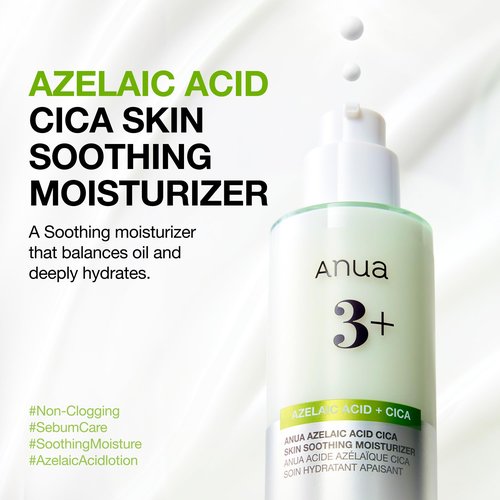 ANUA Azelaic Acid CICA Skin Soothing Moisturizer, Lightweight & Redness Relief, For Acne Prone Skin, Fragrance Free, Korean Skincare, 3.38 fl oz