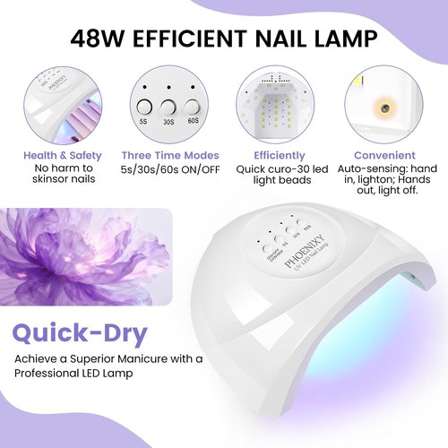 Phoenixy Gel Nail Polish Kit with UV Light, 66Pcs Gel Nail Kit 50 Vibrant Colors for All Seasons & Occasions 5Pcs Base & Top Coat DIY Manicure Set for Home Use Gifts for Women and Teen Girls