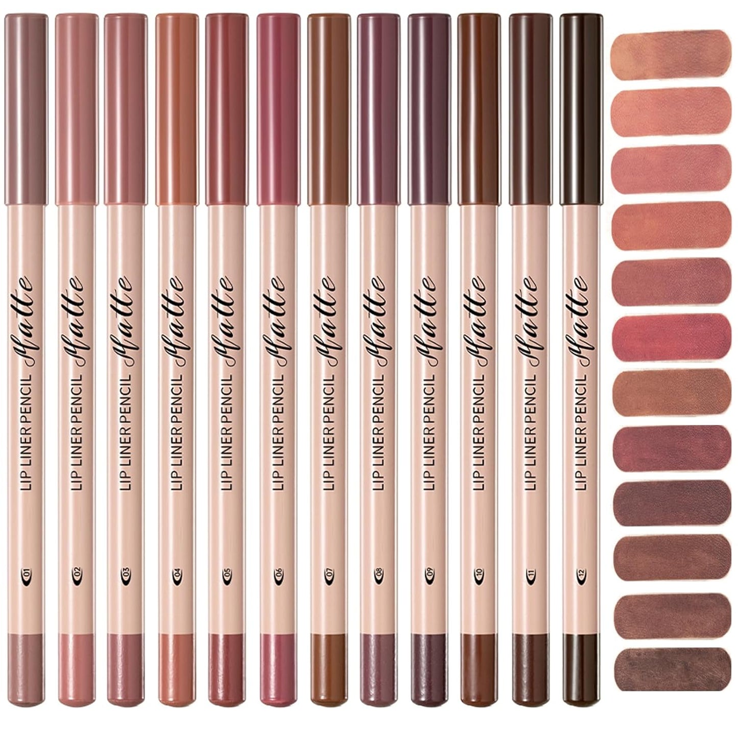 Skiennix Matte Lip Liner Set - 12 Ultra-Fine Brown Tone Shades for Long-Lasting, High Pigment Makeup
