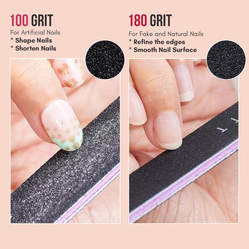 Makartt Nail File - Professional 100/180 Grit Emery Boards for Gentle Filing | Black 2-Piece Set
