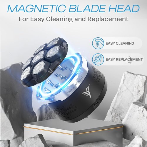 HUMMINGBIRD MK13 Premium Head Shaver - 7 Blade Cordless Electric Razor for Men | Waterproof & Rechargeable with Travel Case