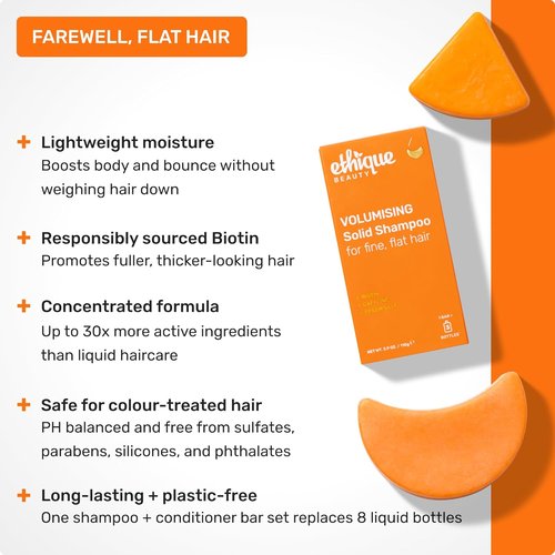 Ethique Beauty Mini Sampler Solid Shampoo & Conditioner Bar Set - Volumizing with Biotin & Caffeine | Eco-Friendly, Vegan - Travel Size - 2 Pack