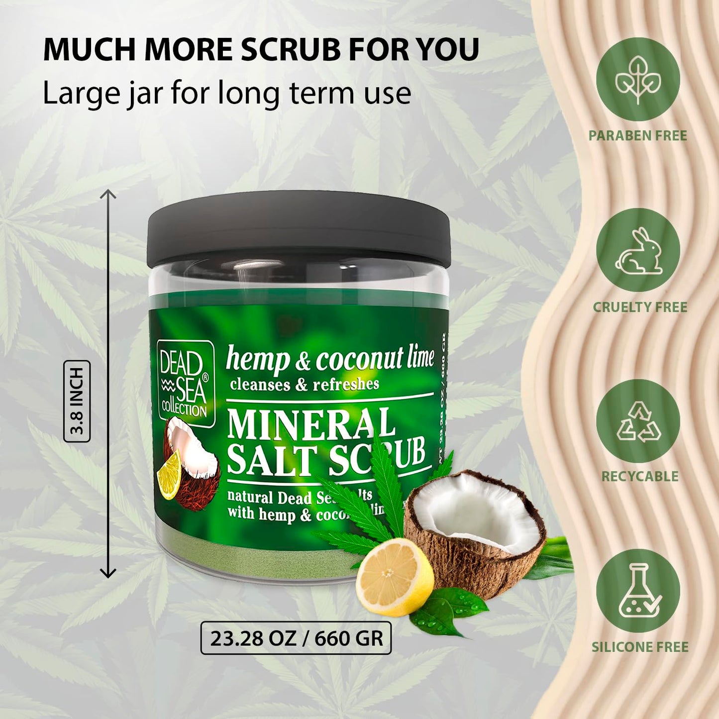 Dead Sea Collection Hemp & Coconut Lime Salt Scrub – Exfoliating Body Scrub for Women – Moisturizing and Nourishing Skin – with Pure Oils and Dead Sea Minerals (23.28 Oz)