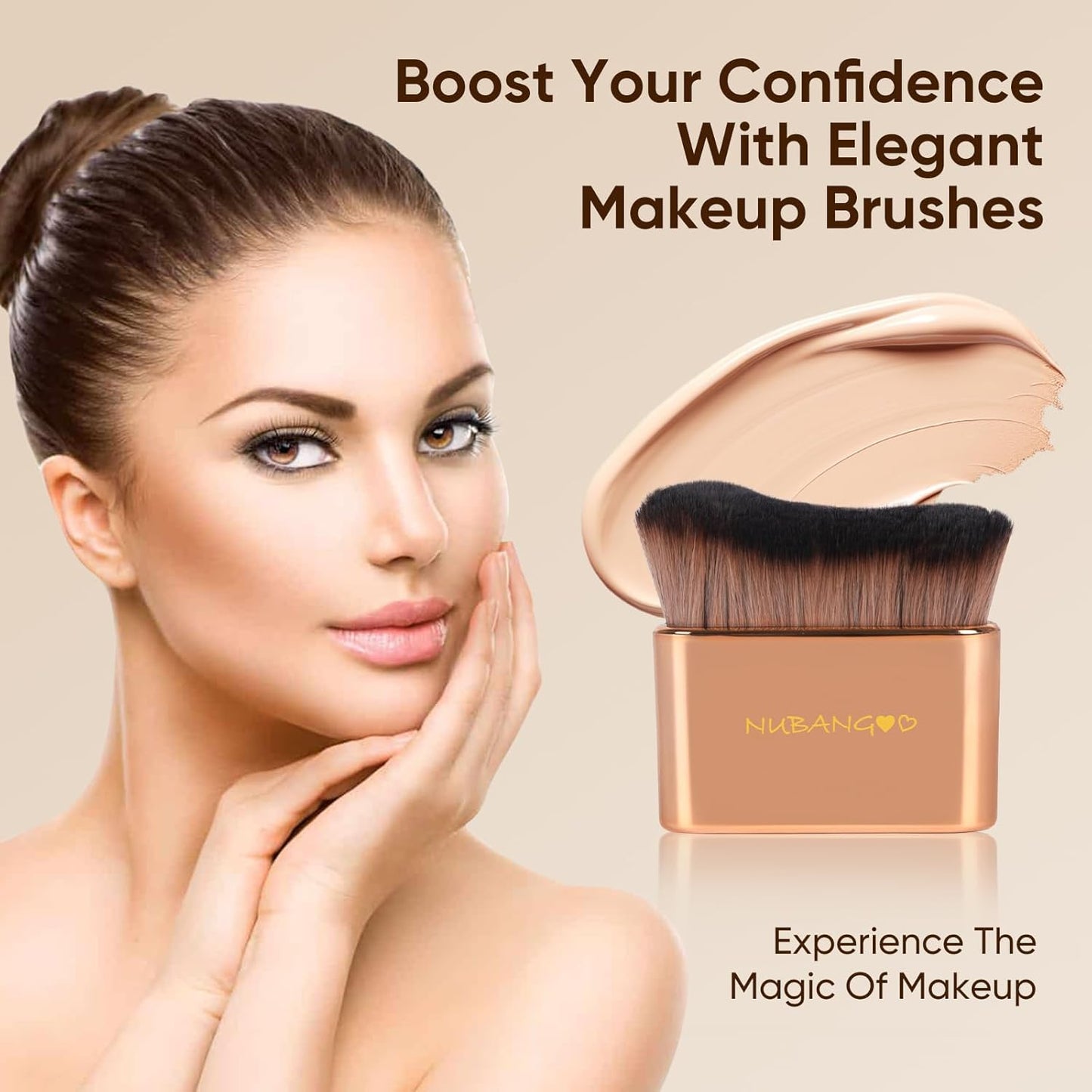 Skiennix Professional Kabuki Foundation Brush - Versatile Makeup Tool for Cream, Powder & Self Tanning (Pink Gold)