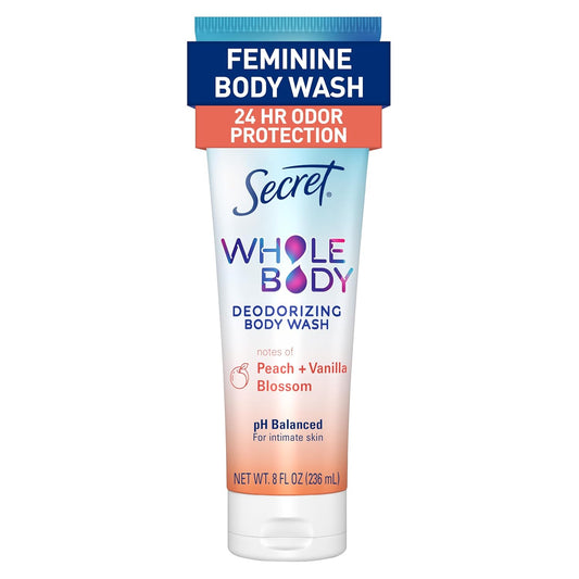 Secret Feminine Wash - 24 HR Deodorizing Body Wash for Women | PH Balanced, Peach & Vanilla Blossom, 8 oz