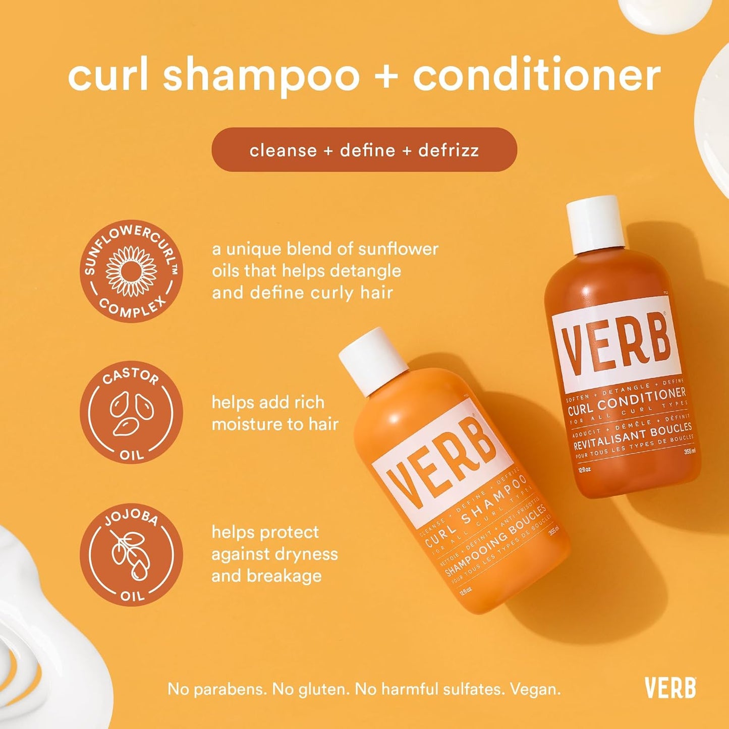 VERB Curl Shampoo & Conditioner Duo - Cleanse, Smooth & Control Frizz - Vegan, No Parabens or Sulfates