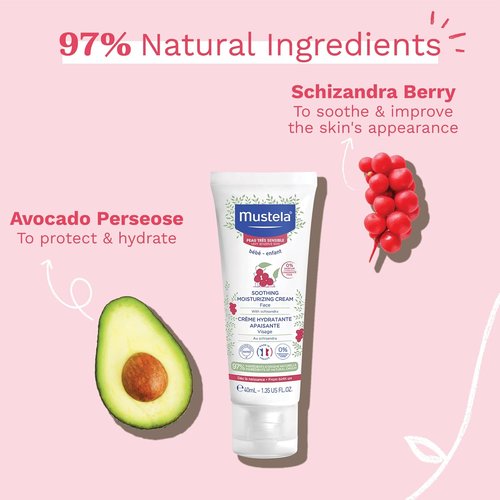 Mustela Baby Soothing Moisturizing Cream | Fragrance-Free Face Moisturizer for Sensitive Skin - 1.35 fl. oz.