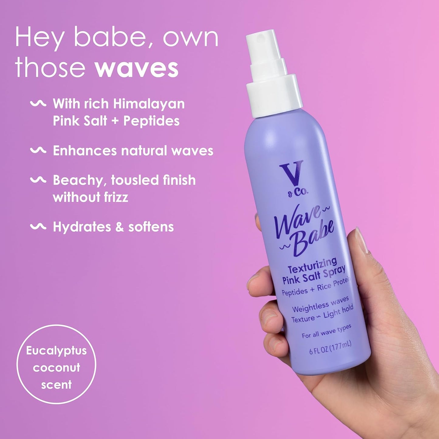 V&Co. Beauty Wave Babe Texturizing Spray - Beach Wave Mist with Himalayan Pink Salt & Peptides | 6 oz (2 Pack)
