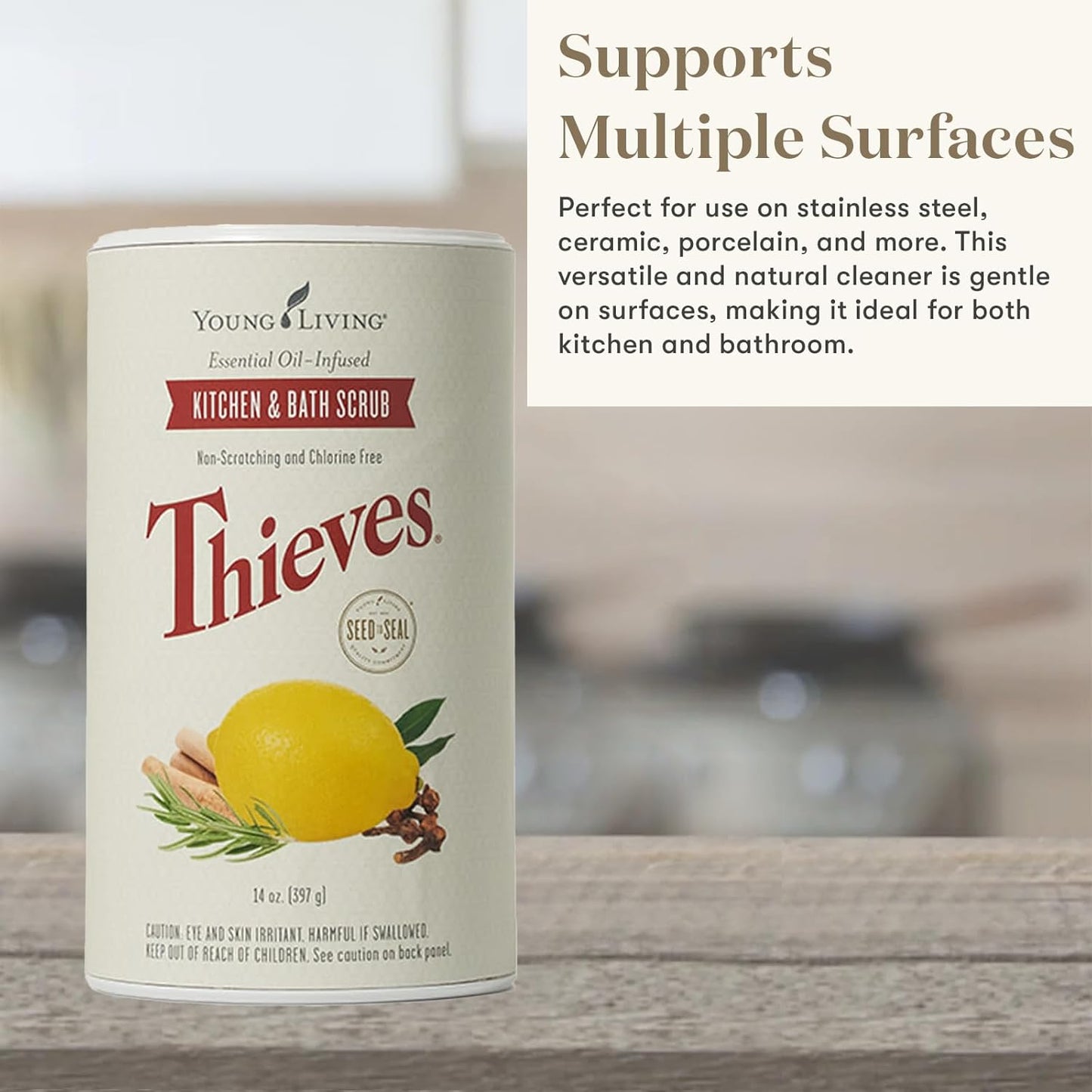 Young Living Thieves Kitchen & Bath Scrub - 14 Oz Plant-Based Formula | Tough on Grease & Grime
