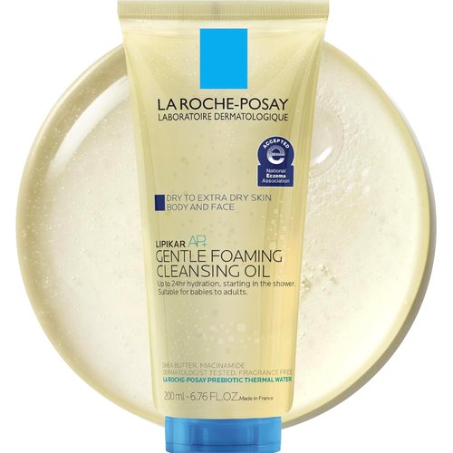 La Roche-Posay Lipikar AP+ Gentle Foaming Cleansing Oil - Fragrance-Free Face & Body Cleanser with Niacinamide for 24-Hour Hydration