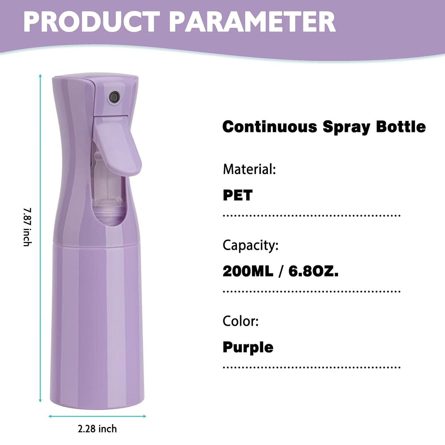 Spray Bottle for Hair by [Brand Name] - 6.8oz Continuous Ultra Fine Mist Sprayer for Salons & Skin Care - Purple