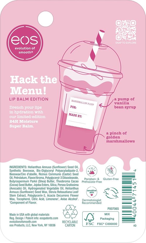 Eos 24H Moisture Super Balm - Marshmallow Fluff Lip Mask for Deep Hydration | Limited-Edition 0.35 fl oz