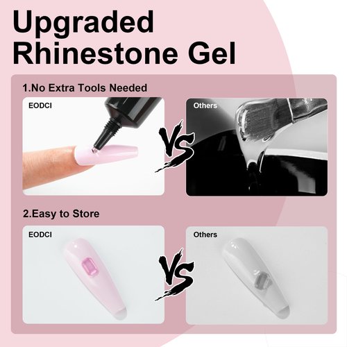 EODCI Nail Rhinestone Glue, 2Pcs 15ml Super Strong Gel Nail Glue for Nail Charm 3D Nails Bling Gel for Nail Decoration Gem Nail Art Jewel Diamonds Cured Need Beauty Gift