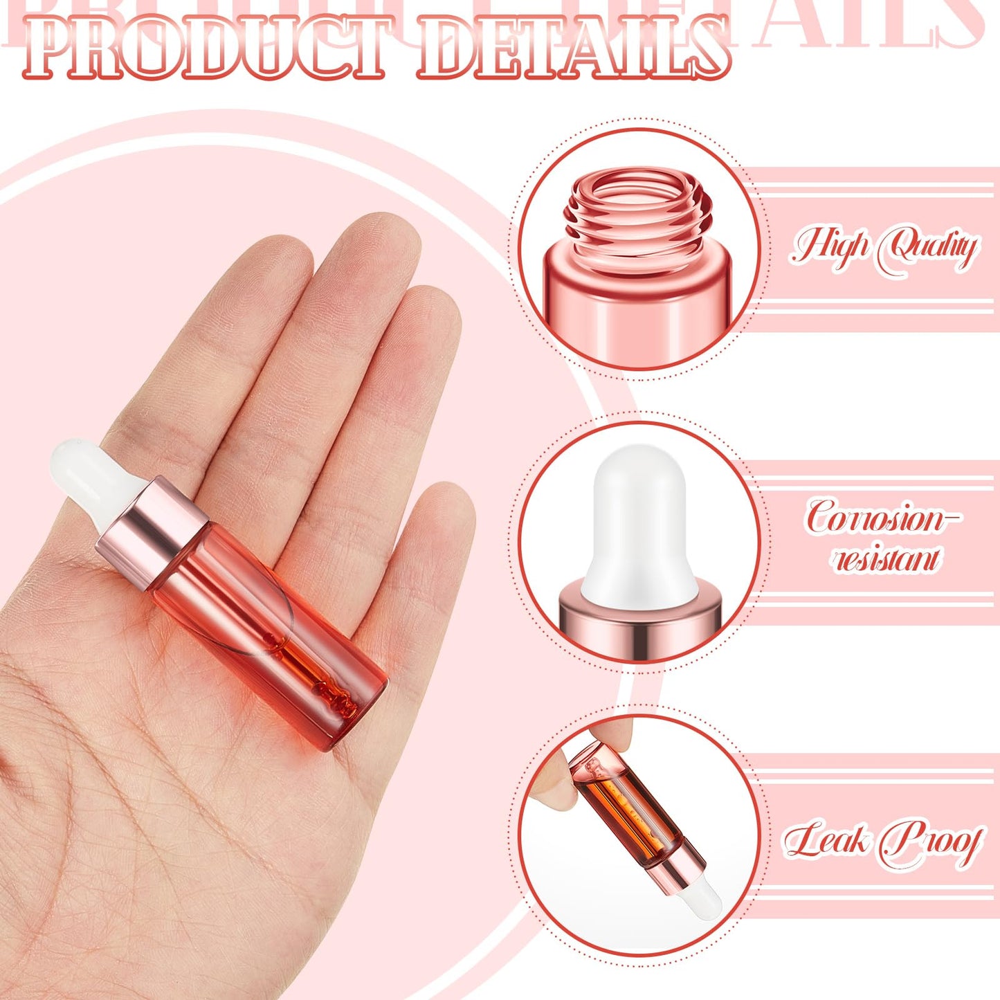Didaey 100 Pcs Mini Glass Dropper Bottle Bulk Clear Essential Oil Dropper Bottles Small Tincture Bottles with Dropper Sample Containers Perfume Liquid Vials with Cap for Traveling(5 ml,Pink Body)