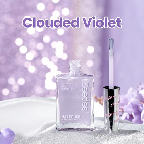 Beetles Purple Nail Polish - Clouded Violet | Quick-Dry Pastel Glitter 0.51 Fl Oz for Stunning Spring Nails