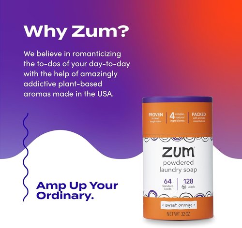 Indigo Wild Zum Powdered Laundry Soap - Plant-Based with Baking Soda & Essential Oils - 64 Loads (32 oz) - Sweet Orange