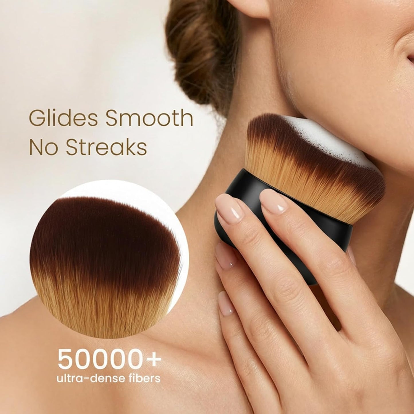 Skiennix Kabuki Self Tanner Brush - Large Vegan Body Makeup Brush for Even Coverage, Black