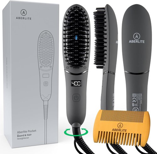 Aberlite Pocket Beard Straightener - Compact Ionic Heat Brush with Anti-Scald Technology | Ideal for Home & Travel